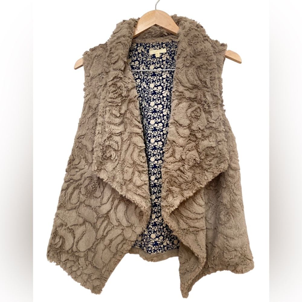 Mystree Vest Fuzzy Brown Boho Women’s Size Medium Cozy Faux Fur
